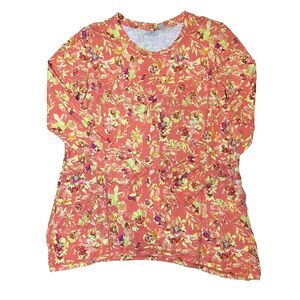 LOGO Lori Goldstein 230 Top SMALL Orange Floral Long Sleeve Stretch Pockets QVC